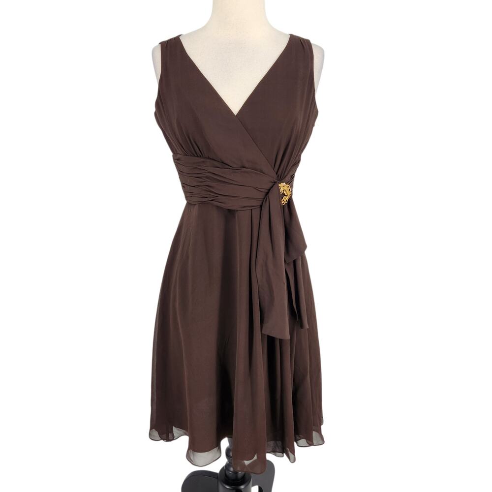 Vintage Maggy London Silk Dress with Ornate Brooch